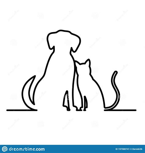 Outline Pets Cat With Dog Vector Illustration Stock Vector