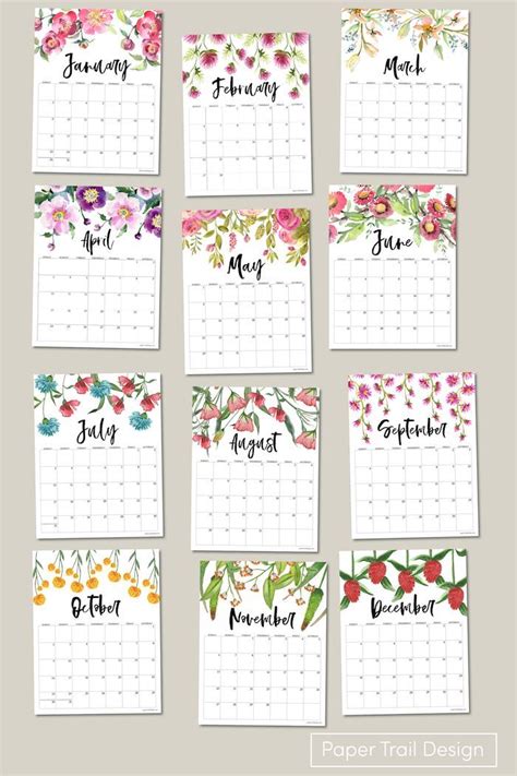 Free Printable 2022 Floral Calendar Paper Trail Design Artofit