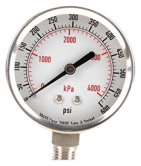 41.36854 bar = 600 psi. GRAINGER APPROVED Pressure Gauge, 0 to 4000 kPa, 0 to 600 ...