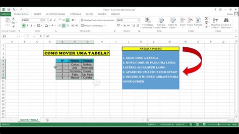 Mover Tabela No Excel Planilhas Youtube