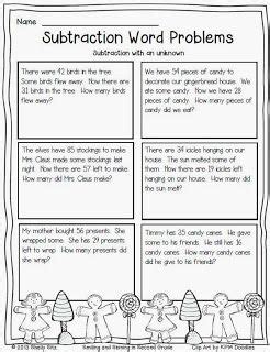 christmas subtraction word problems with unknown free christmas