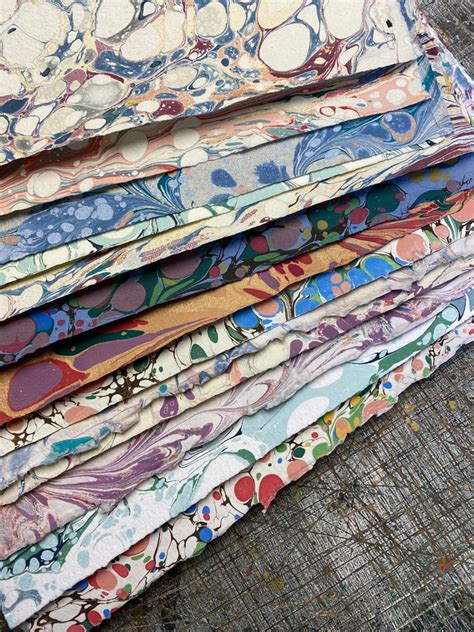 Collection Of 13 X A4 Marbled Handmade Papers With Deckle Edges Jemma