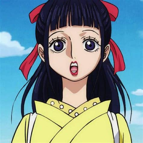 An Anime Character With Long Black Hair And Blue Eyes Wearing A Yellow