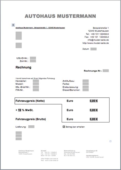Der kaufvertrag ist das häufigste rechtsgeschäft im alltag. Kfz Rechnung Muster
