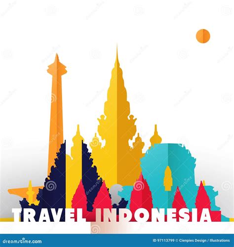 Travel Indonesia Paper Cut World Monuments Stock Vector Illustration
