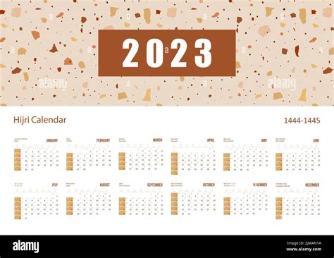 Calendario Islámico Hijri Y Gregoriano 2023 Plantilla Vectorial De