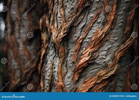 Close Up Shot Of A Tree Bark Highlighting Its Rugged Texture Stock