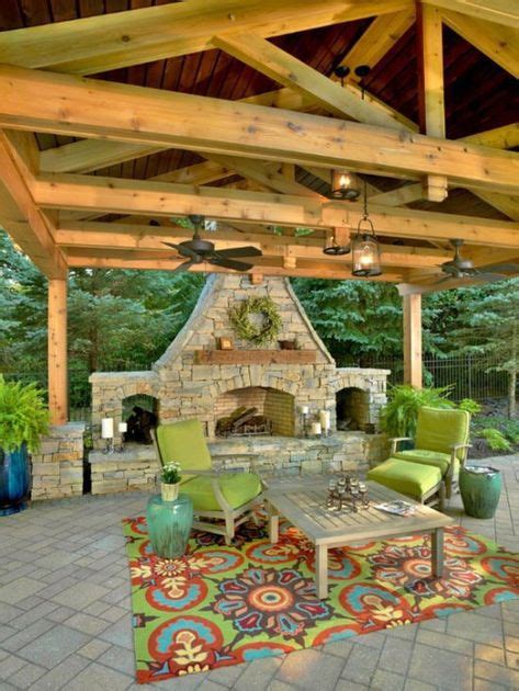 Pavillion Roof Fireplace Rustic Outdoor Fireplaces Outdoor Stone