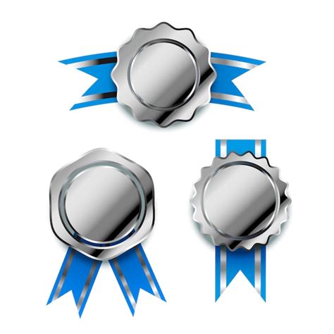 Premium Vector Set Os Bright Silver Awards With Blue Tapes Glossy