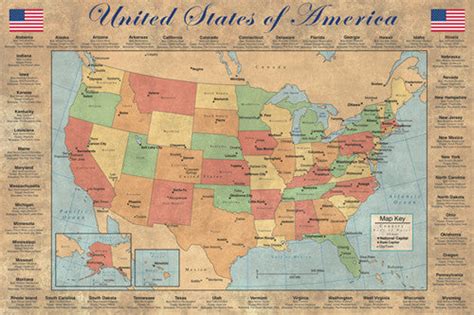 United States Of America States And Capitals Wall Map Poster