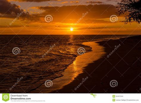 Beautiful Sunset On A Sandy Beach In Mauritius Stock Photo - Image of ...