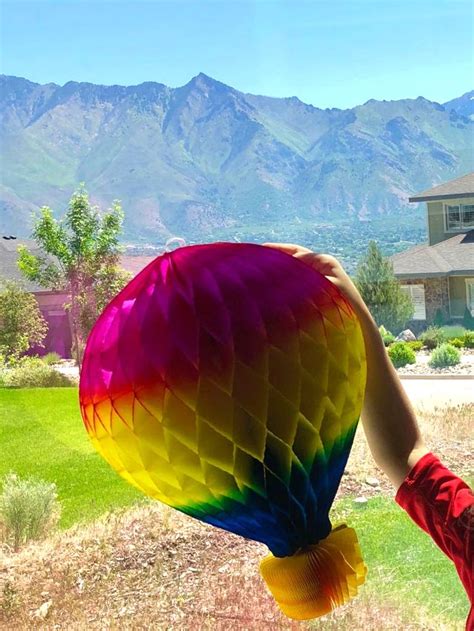 Huge 16 Inch Honeycomb Hot Air Balloon Decoration In Rainbow Colors By