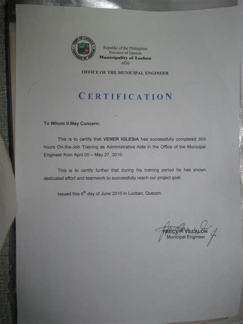 Certificate Of Completion Ojt Philippin News Collections