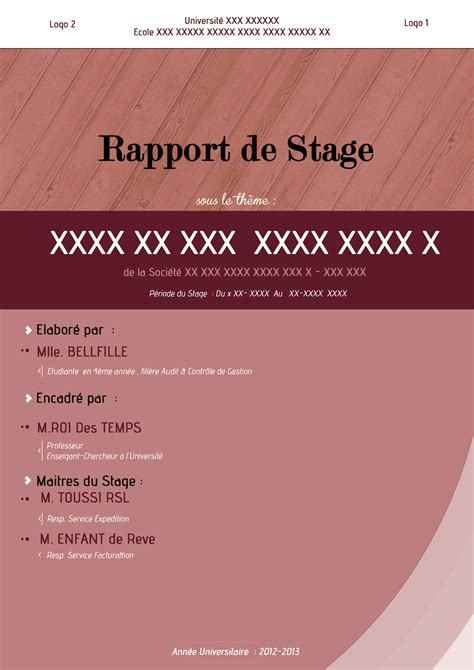 Exemple De Rapport De Stage A Telecharger Gratuitement Page De Garde