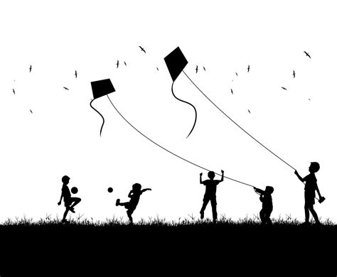 Illustration Of Kite Silhouette With Children Vector Art And Graphics