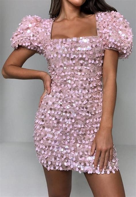 Pink Sequin Milkmaid Mini Dress Pink Dress Short Sequin Dress Short