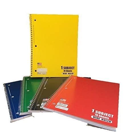 1 Subject Wide Ruled Spiral Notebook 70 Pages 5 Colors Total 5