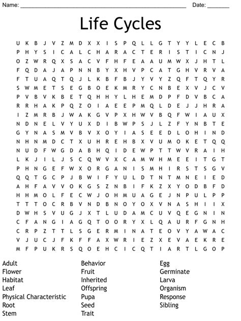 Life Cycles Word Search Wordmint