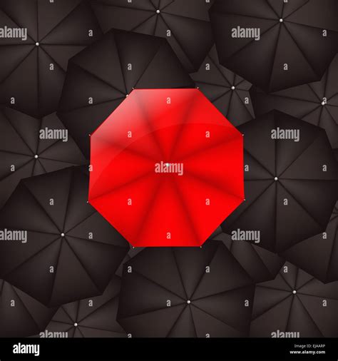 Red Umbrella Against Black Umbrellas Stock Photo Alamy