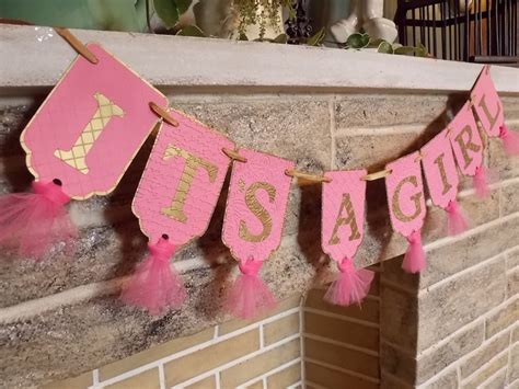 Its A Girl Banner Embossed Banner With Tulle In Pink And Etsy