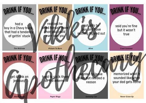 Taylor Swift Theme Drink If You Party Game Etsy