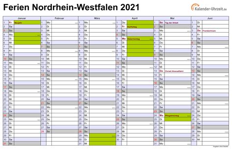 Druckbare leer winterferien 2021 nrw kalender zum ausdrucken in pdf. Ferien Nordrhein-Westfalen 2021 - Ferienkalender zum Ausdrucken