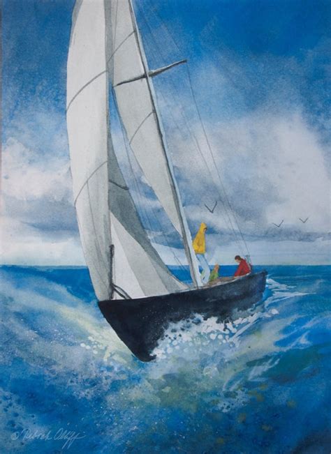 Cruising Watercolor Print Seascape Sailing Sailboat Wave