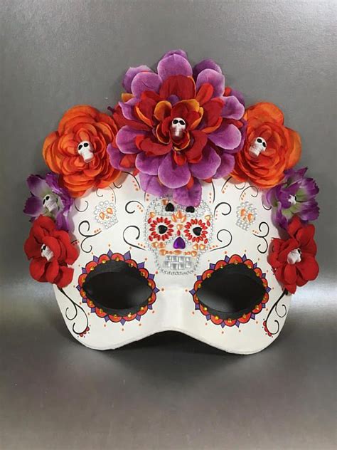 Deluxe Day Of The Dead Flower Crown Sugar Skull Leather Etsy Sugar