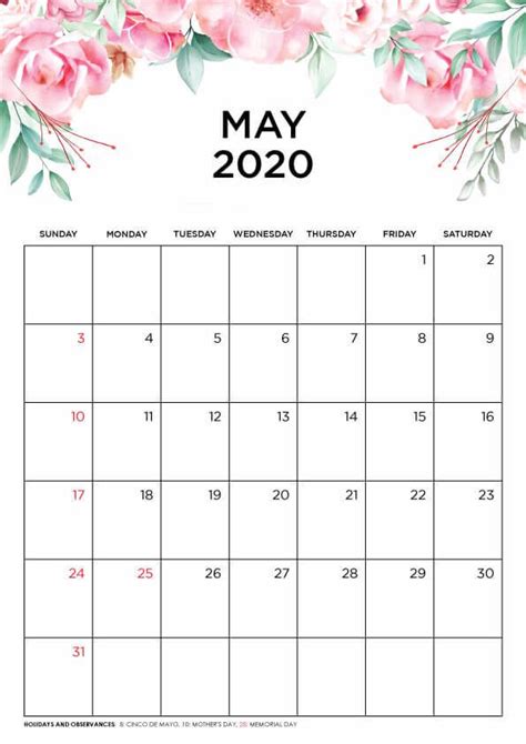 33 Gorgeous Printable Free May 2020 Calendars Onedesblog August