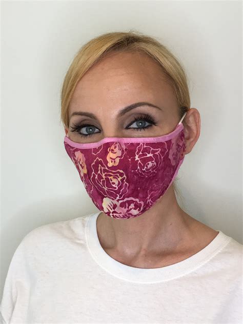 premium face mask for women pink roses filter pocket triple layer polypropylene cotton