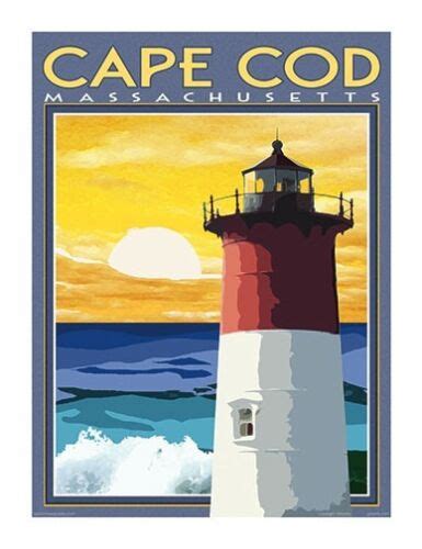 Cape Cod Ma Lighthouse Vintage Art Deco Style Travel Poster By Aurelio