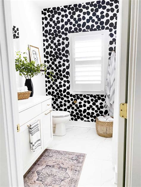Guest Bathroom Remodel Featuring Bold Removable Wallpaper Livettes