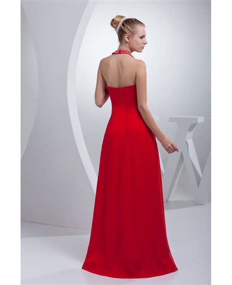 Sequined Red Sexy Long Halter Prom Dress With Split Front