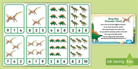 Eyfs Dinosaur Count Busy Bag Prompt Card And Resource Pack