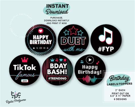 Tiktok Inspired Labels Printable Tiktok Toppers Musical Etsy