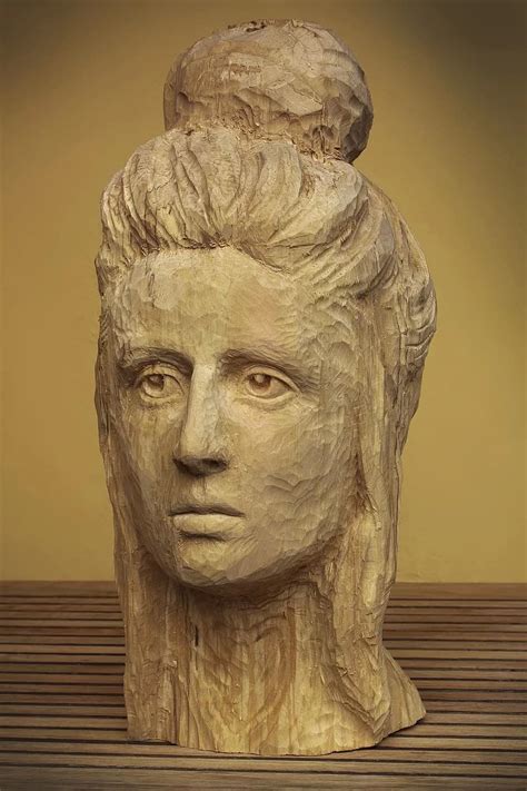 Head Woman Sculpture Wood Face Art Sculptor Carving Carve Wood