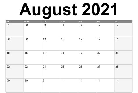Printable August 2021 Calendar Blank Free Printable Calendar Templates