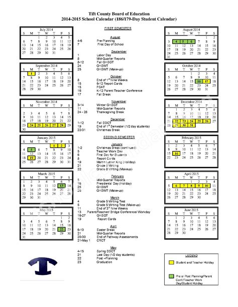 2014 2015 School Calendar Calendar Detail