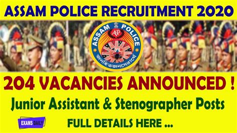 Assam Police Recruitment 2020 Junior Assistant Stenographer Grade
