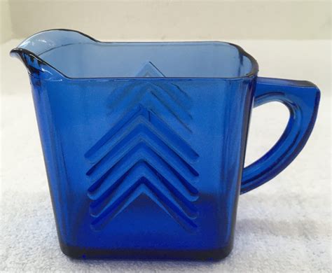 Hazel Atlas Chevron Cobalt Blue Glass Ounce Creamer