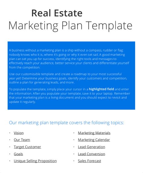 Real Estate Marketing Plan Template All Form Templates