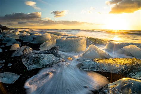 Hd Wallpaper Nature Sunlight Long Exposure Ice Beach Sea