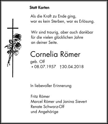 Traueranzeigen Von Cornelia R Mer Trauer In Nrw De