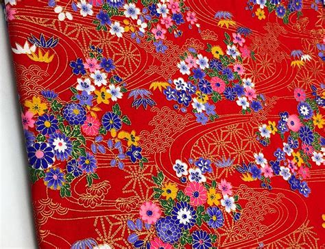 sakura floral cotton fabric japanese kimono fabric sakura etsy uk