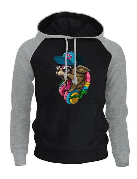 Crazy Dj Cat Hip Hop Hoodie 2017 New Raglan Sweatshirt For Men Fleece
