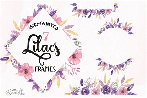 Lilacs Frames Watercolor Florals Set Photoshop Graphics ~ Creative Market