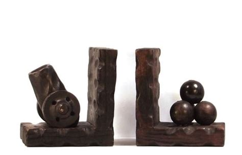 Cannon And Cannonball Bookends Very Large Vintage Wood