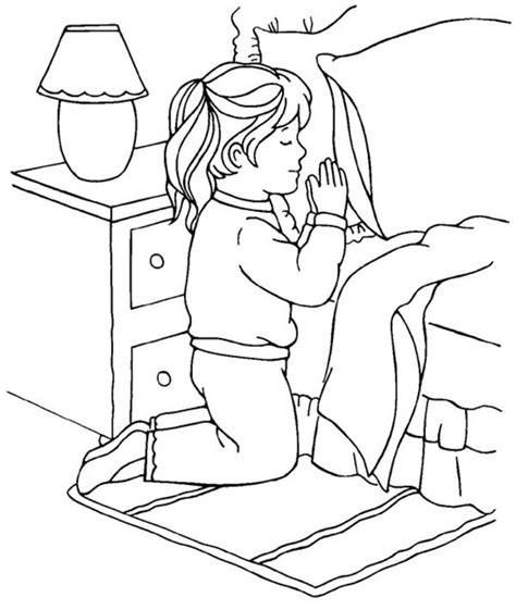Little Girl Devoted Doing Lords Prayer Coloring Page