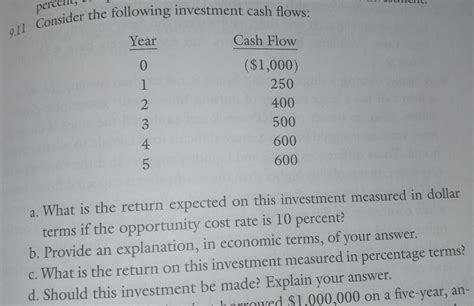 solved per 9 11 consider the following investment cash