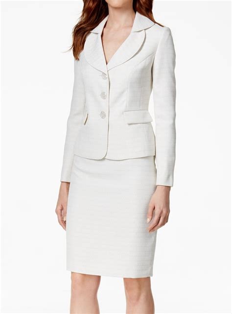 Le Suit New White Ivory Womens Size 8 Three Button Skirt Suit Set